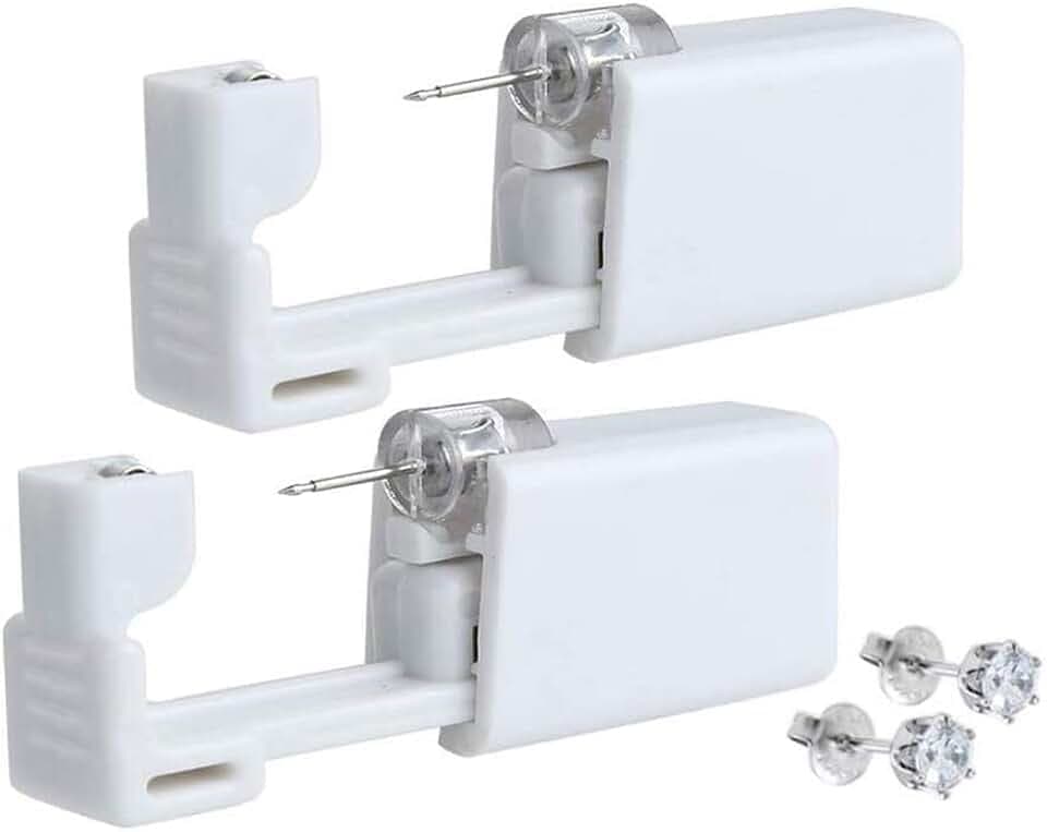 YIQI bianco USA e getta di sicurezza orecchio corpo naso labbro piercing da ombelico pistola kit acciaio INOX con Orecchino bianco corona - 2PCS
