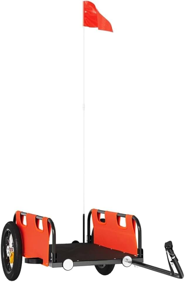vidaXL Rimorchio da Bici Arancione Oxford e Ferro, rimorchio per Bicicletta, rimorchio per carico da Bicicletta, Passeggino per Bici
