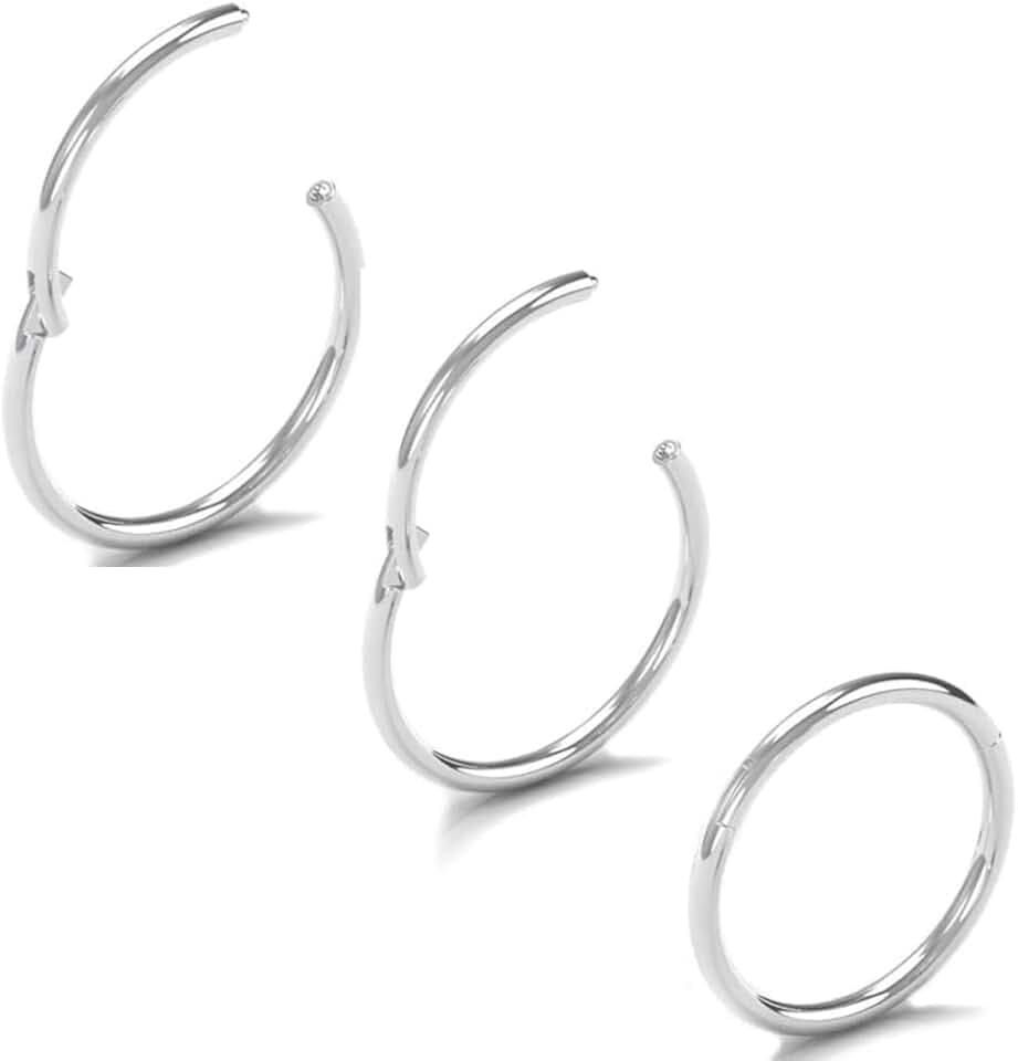 Voarge 3 pezzi naso anello argento oro 20G piercing naso 7mm 8mm 9mm setto gioielli nero oro rosa segmento naso piercing anello Hoop Lip Tragus Helix piercing orecchini