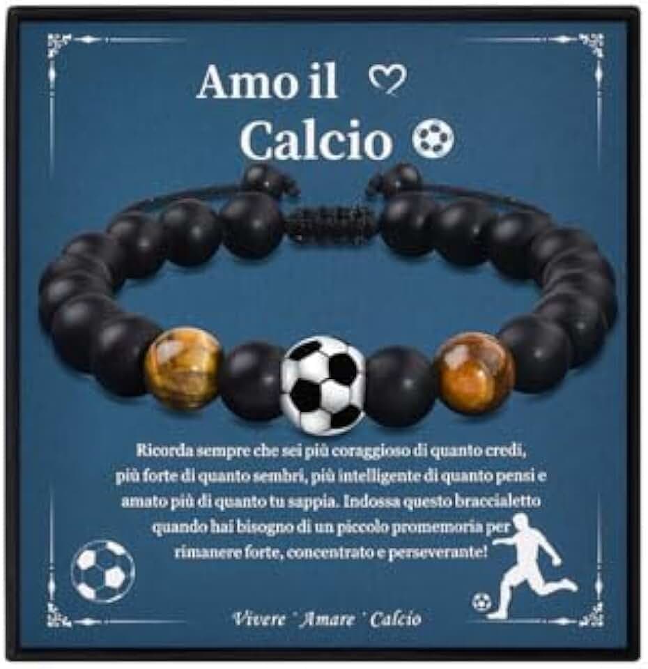 VGWON Regali Braccialetto di Calcio per Ragazzi, Regali di Compleanno e Natale per Ragazzo, Regalo per Figli, Nipoti e Fratelli, Braccialetto di Calcio in Pietra Naturale 3D 185
