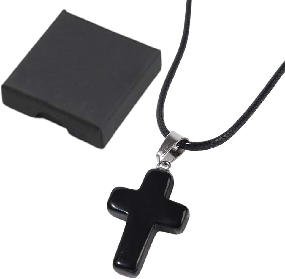 HAPZUR Collana con Croce Nera (1 Pezzo) + Scatola (1 Pezzo), Gioielli per Bambini, Collana alla Moda, Accessori per Gioielli Fai-da-Te, Regalo Prima Comunione Bambino Bambina (Nero)