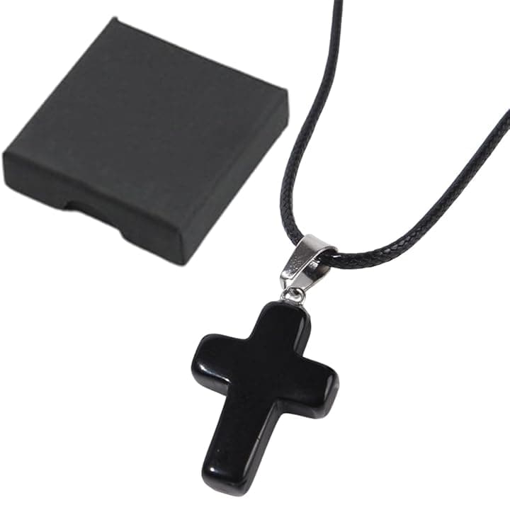HAPZUR HAPZUR Collana con Croce Nera (1 Pezzo) + Scatola (1 Pezzo), Gioielli per Bambini, Collana alla Moda, Accessori per Gioielli Fai-da-Te, Regalo Prima Comunione Bambino Bambina (Nero)