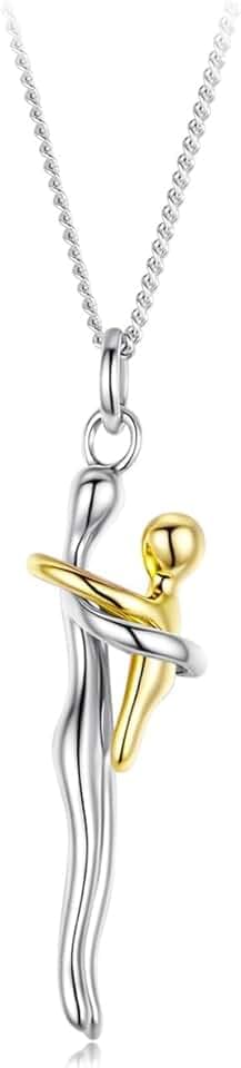 IRIRI Collana con abbraccio for mamma e bambino in argento Sterling S925 for donna | Catena regolabile da 40+5 cm | Ciondolo in oro bianco galvanizzato for la festa della mamma e for l'uso quotidiano