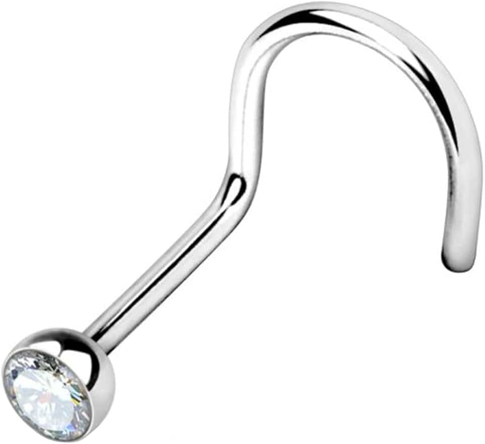 WARRIOR Piercing al Naso Nose Stud Chiodino Naso Curvato con Pallina Cristallo Ceco Sterile in Acciaio Chirurgico 316L 22G(0.8mm) Lunghezza 6.5mm x 2.5mm PBS-002/PTB-002