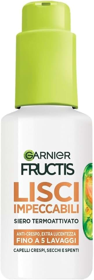 Garnier Fructis Siero Termoprotettore, Per Capelli Lisci e Lucenti a Lungo, Resistenti all'Umidità, Trattamento Lisciante alla Cheratina Vegetale e Olio di Argan, Lisci Cheratina, 50 ml