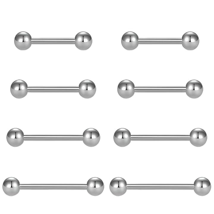 NHPY 8 Pezzi 14G Orecchini Piercing, Piercing Lingua Anelli Dritto Barbell, Piercing Lingua Acciaio Chirurgico, 12mm 14mm 16mm 18mm