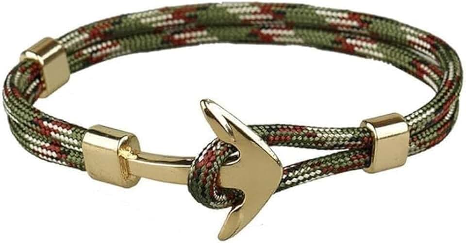 Generico VIP Bijoux – BRACCIALE IN CORDA CON ANCORA COLORE ORO PER UOMO RAGAZZO VERDE mod1