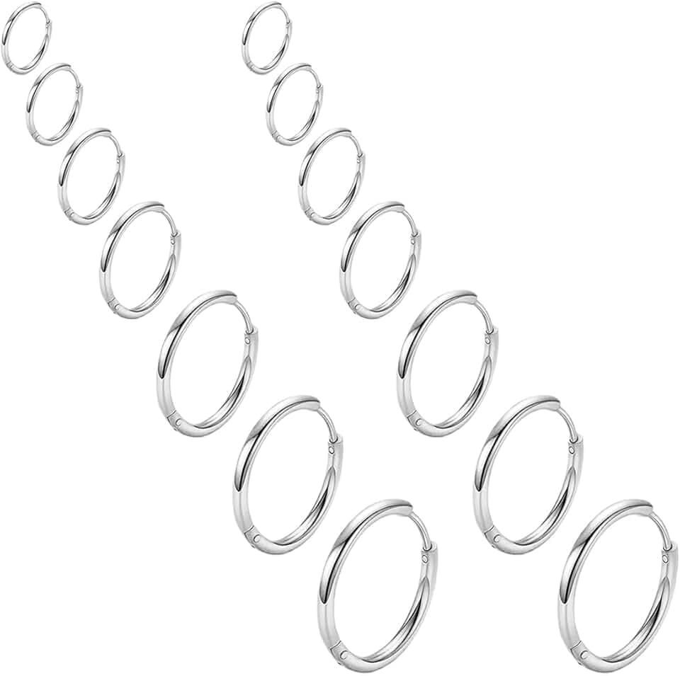 COYUN 7 Paia orecchini Argento a cerchio per uomini e donne, Orecchini Acciaio Inossidabile di Orecchini Cerchio Piccoli per Uomini e Donne Ipoallergenici Set di Orecchini 8-20 mm (argento)