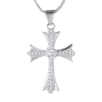 HALUKAKAH Collana Pendente Croce per Ragazzi, 4,0 ct Diamanti Coltivati in Laboratorio, Placcato in Oro Giallo 18K/Oro Bianco Platino Argento Sterling 925, Catena a Scatola 40/45cm, Gioielli Religiosi