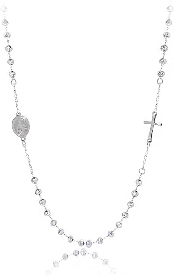 SAGA GIOIELLI COLLANA ROSARIO ACCIAIO CRISTALLI ARGENTATI