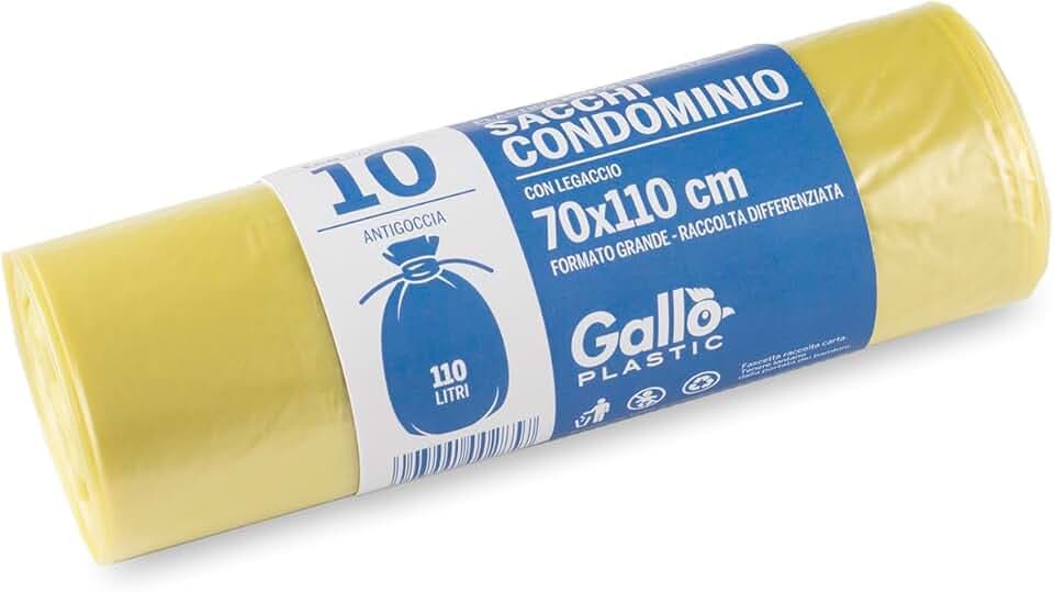 Sacchi Spazzatura, 110Litri, 70x110 cm Giallo Trasp.