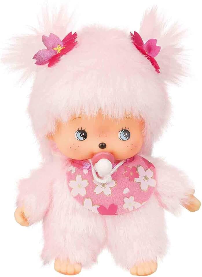 Sekiguchi 242443 - Originale Bebichhichi Ragazza Fiore di ciliegio, in Peluche Rosa, con Bavaglino e codini con Fiori, Circa 15 cm