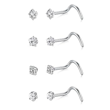 LAURITAMI 4 Pezzi Piercing Naso Brillantino Acciaio Inox 20G 22G Nostril Piercing CZ Orecchini Naso Signore Uomini Nostril Borchi