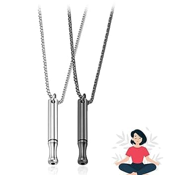 HQRKOTM 2 Pezzi Collana Consapevole Antistress, Collana Respiratoria, Collana per Smettere di Fumare, Collana per Alleviare lo Stress, Collana Respirazione in Acciaio Inossidabile(nero + argento)