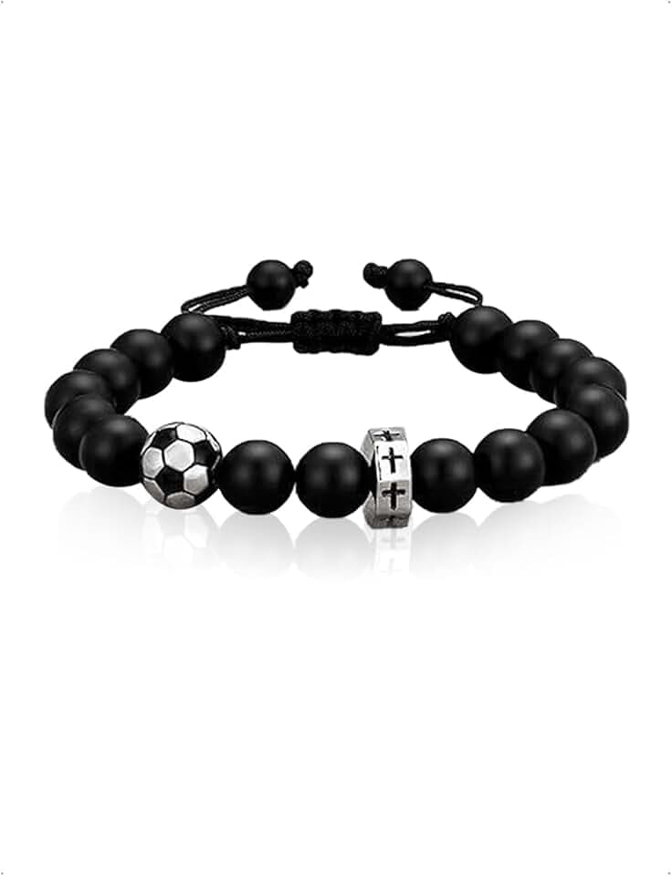 KONFEN Braccialetto da Calcio, Braccialetto da Calcio in Pietra Naturale, Gioielli da Regalo per Ragazzi, Regolabile, Regalo da Football per Bambini, Adolescenti, Ragazze e Ragazzi