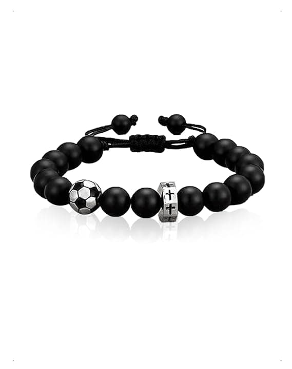 KONFEN Braccialetto da Calcio, Braccialetto da Calcio in Pietra Naturale, Gioielli da Regalo per Ragazzi, Regolabile, Regalo da Football per Bambini, Adolescenti, Ragazze e Ragazzi
