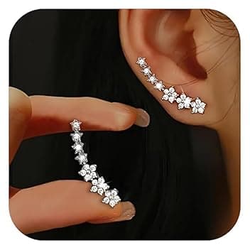 Generic Orecchini a perno a forma di fiore, da donna, con zirconi cubici e brillanti, idea regalo