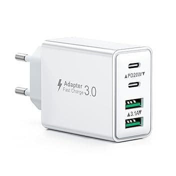 Caricatore USB C Presa, 40W 4-Porto Alimentatore USB Multipla Ricarica Veloce Caricabatterie Spinotto Multiplo Carica Spina Rapido Caricatore per iPhone 17 16 15 14 13 12 11 Pro Max Plus,Samsung