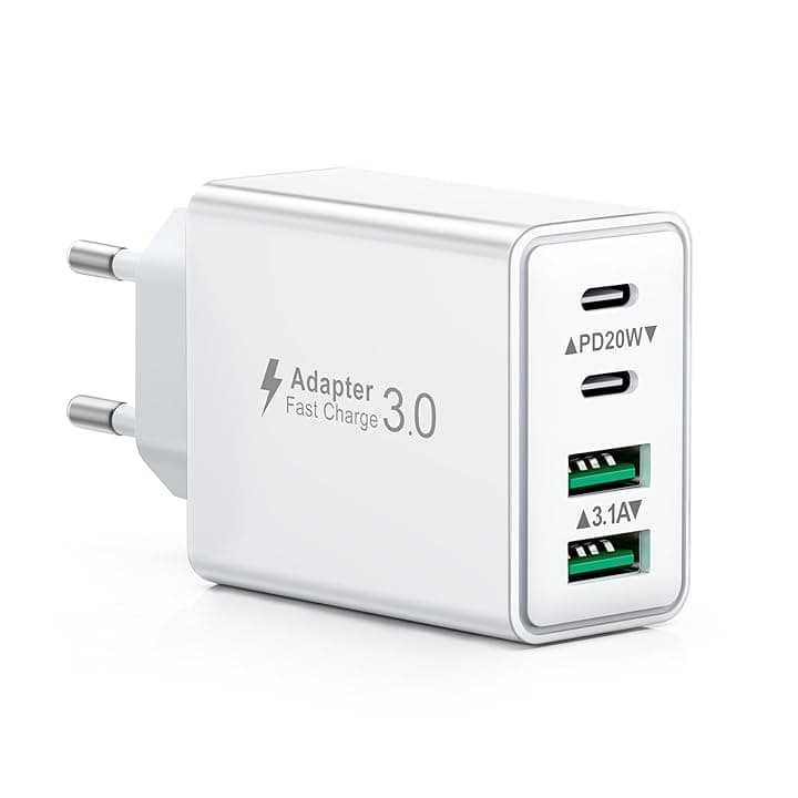 Caricatore USB C Presa, 40W 4-Porto Alimentatore USB Multipla Ricarica Veloce Caricabatterie Spinotto Multiplo Carica Spina Rapido Caricatore per iPhone 17 16 15 14 13 12 11 Pro Max Plus,Samsung