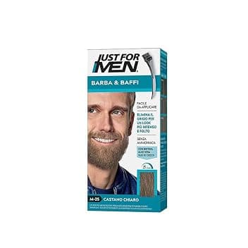 Just for Men Baffi e barba marrone chiaro, elimina il grigio per un aspetto più spesso e pieno – M25