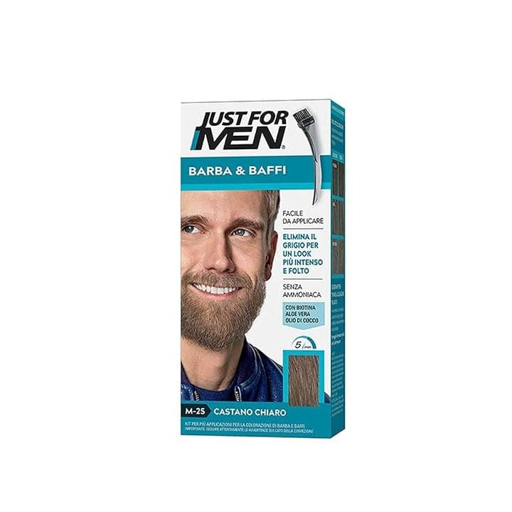 Just for Men Baffi e barba marrone chiaro, elimina il grigio per un aspetto più spesso e pieno – M25
