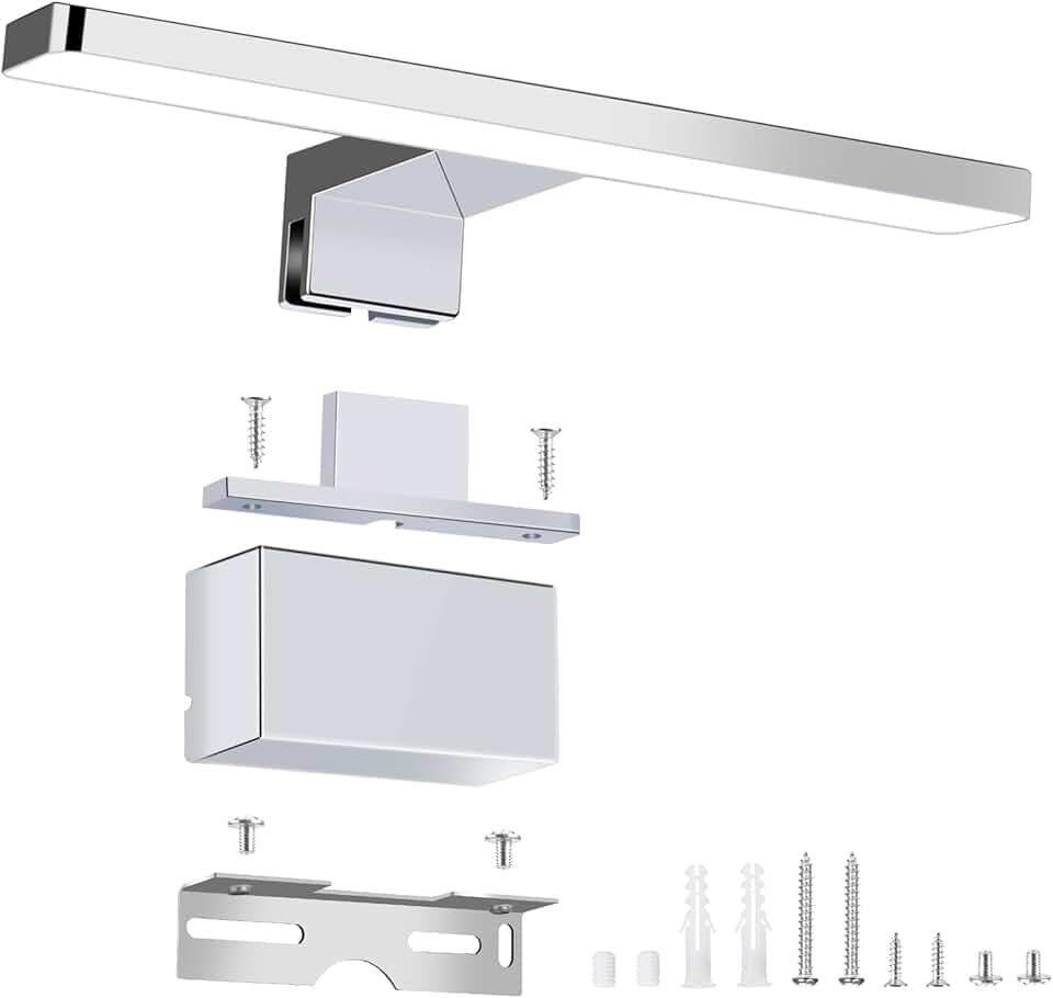 Lampada a specchio, 5W Lampada a specchio da bagno 28 cm 230V Bianco neutro 4000K, Luce da bagno per armadietti a specchio, Luce per trucco, 230 V IP44 Impermeabile Cromato (9116P-28)