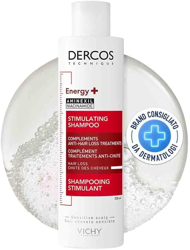 Vichy Dercos, Shampoo Energizzante, Per Tutti i Tipi di Capelli, Azione Anti-Caduta, Capelli Sani e Forti, Arricchito con Aminexil e Niacinamide