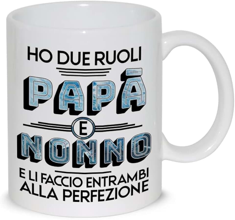 thedifferent Tazza Colazione Latte thè Mug Relax con frase - Ho due ruoli Papà e Nonno e li faccio entrambi alla perfezione - idea regalo festa del papà padre nonno compleanno natale