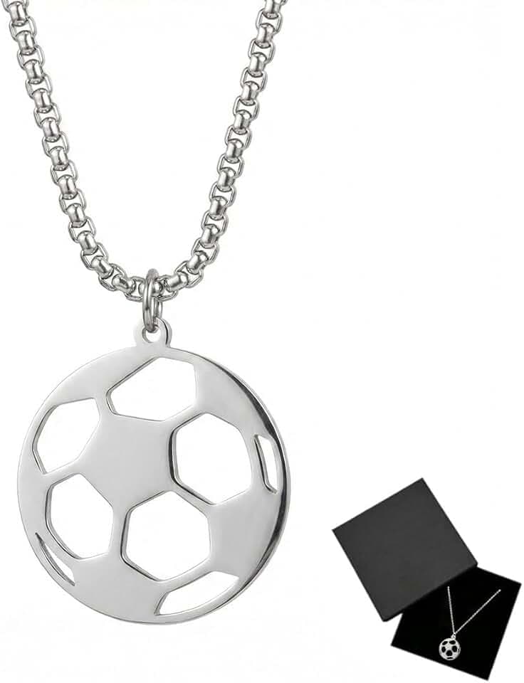 TEOZBLU Collana con ciondolo da calcio, Gioiello per Ragazzi con Catena, Collana da Calcio con Ciondolo in Acciaio Inossidabile, Catena da Calcio Per Compleanno, Laurea, Regalo Ragazzo 12 Anni Maschio