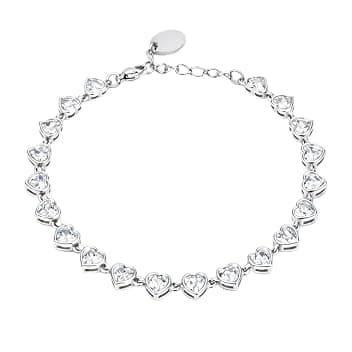 SAGA GIOIELLI Bracciale donna tennis argento cuori con zirconi - donna in Acciaio inox – Lunghezza 17,5+3 cm Confezione Regalo (dimensione zirconi circa 5,5 mm)