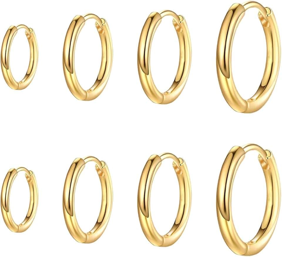 WHGHNCQ 4 Paia di orecchini a cerchio per uomini e donne, leggeri, acciaio inossidabile,cartilagine,cerchio, ipoallergenico,Orecchini Acciaio Inossidabile di Orecchini Cerchio Piccoli 8-14 mm(oro)