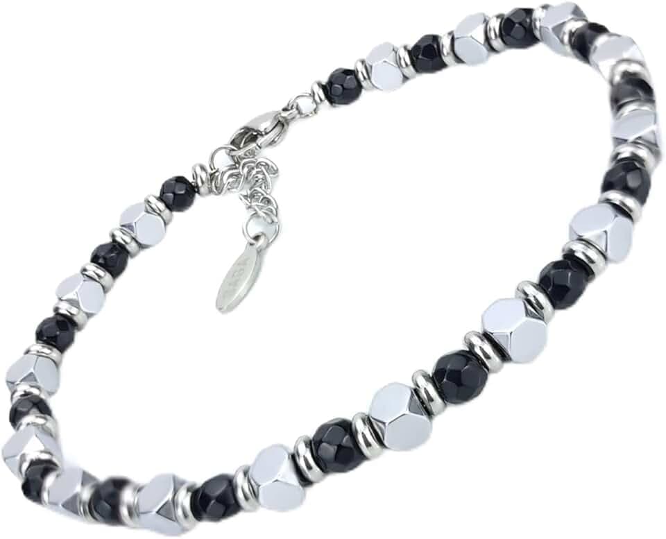 SAGA GIOIELLI Bracciale Uomo Donna Pietre Dure Onice Nero Vari Colori Quadrello Acciaio