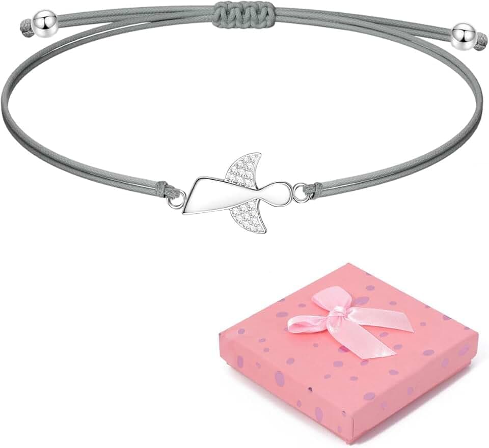 CULEB CULEB Bracciale con angelo custode in argento,bracciale bambina, Corda intrecciata regolabile Ideale per comunione, battesimo, cresima Regalo per ragazze e donne,con confezione regalo,Grigio