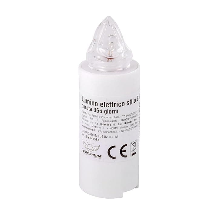 La Briantina Lumino Elettrico a Led Stilo, Durata 365 Giorni, Bianco con Luce Fissa Tremolante, h9.5xø3 cm