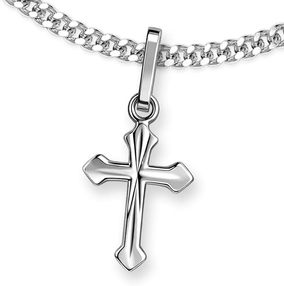 CLEVER SCHMUCK Collana a croce per ragazzo e ragazza in argento Sterling 925 con ciondolo a forma di croce, regalo per battesimo, cresima