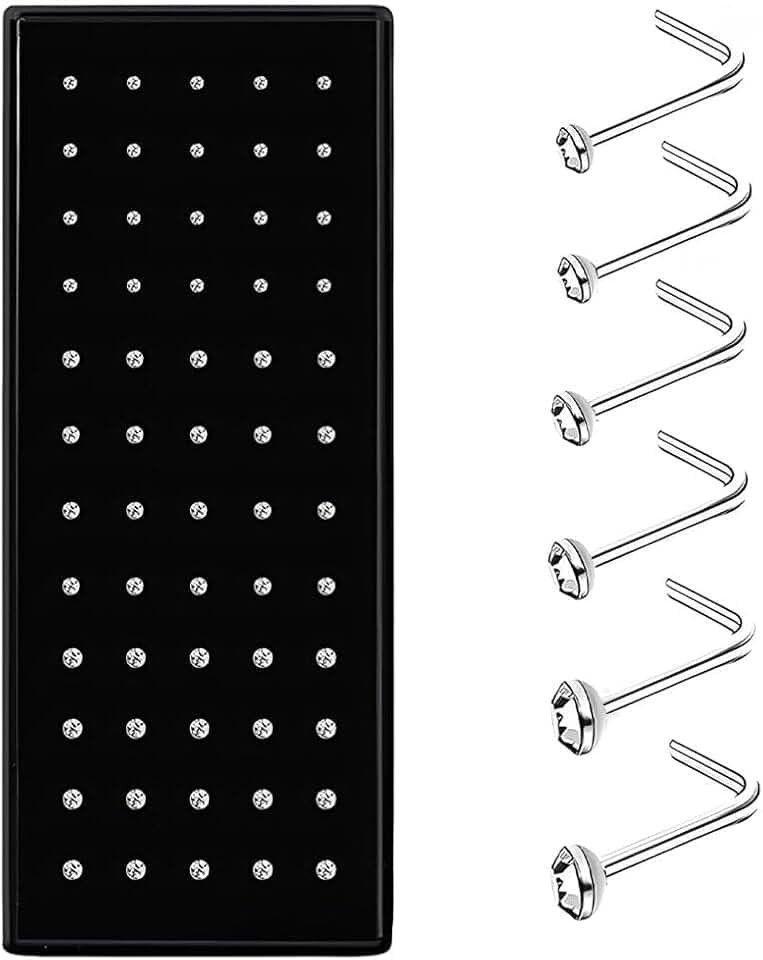 ARHZ 60 PCS Piercing Naso in Acciaio Inossidabile - L Curvato Piercing a Gioielli, Ipoallergenico - Orecchini per Il Naso - 1.5/2.0/2.5mm