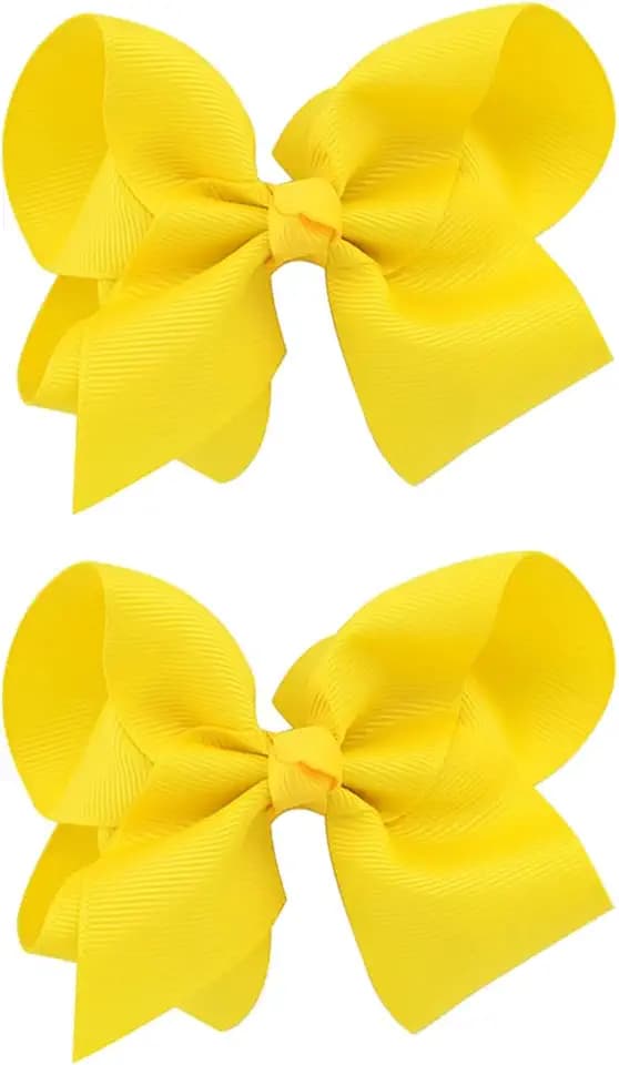 Cosmeria Fiocchi per capelli gialli per ragazze, set da 2 pezzi, fatti a mano in grosgrain con clip di alligatore, perfetti per l'asilo e le idee regalo