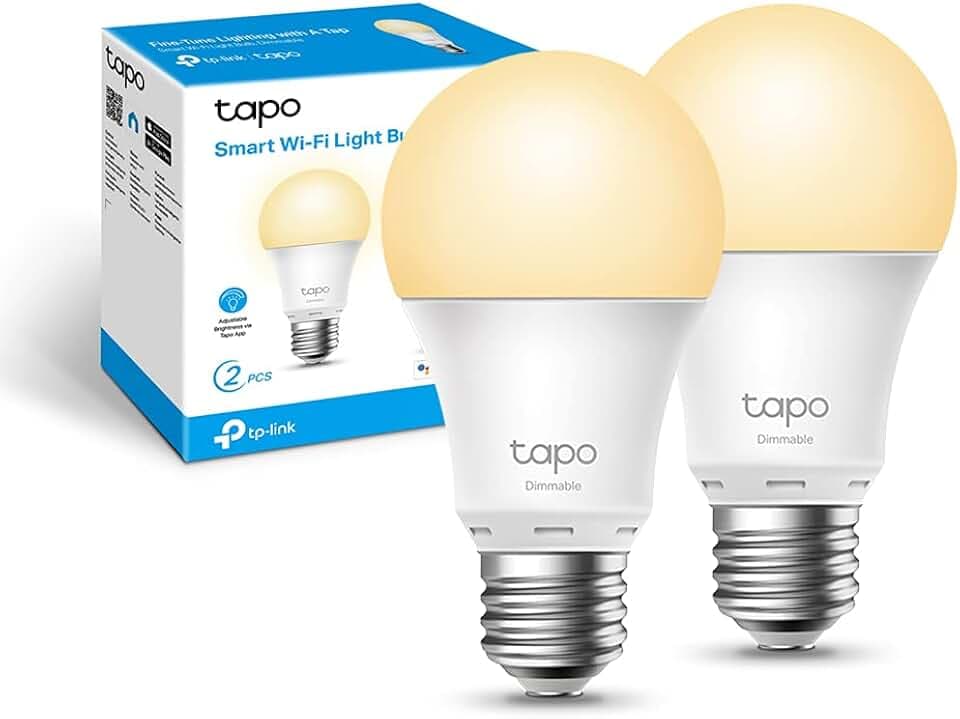 Tapo L510E Lampadina Wi-Fi E27, Funziona con Amazon Alexa e Google Home, 806 Lumen, 9W, Giallo Caldo Dimmerabile dall' 1% al 100%, 2700 K, Controllo da Remoto, Confezione da 2 Pezzi