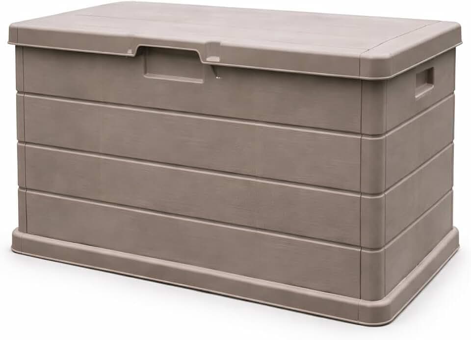 MA MAISON Baule Cassapanca Multiuso 170LT - Esterno, Interno, Apertura Superiore, Effetto Legno, Resina Taupe, Contenitore, Organizzatore, Stoccaggio - Made In Italy (Taupe 170lt)