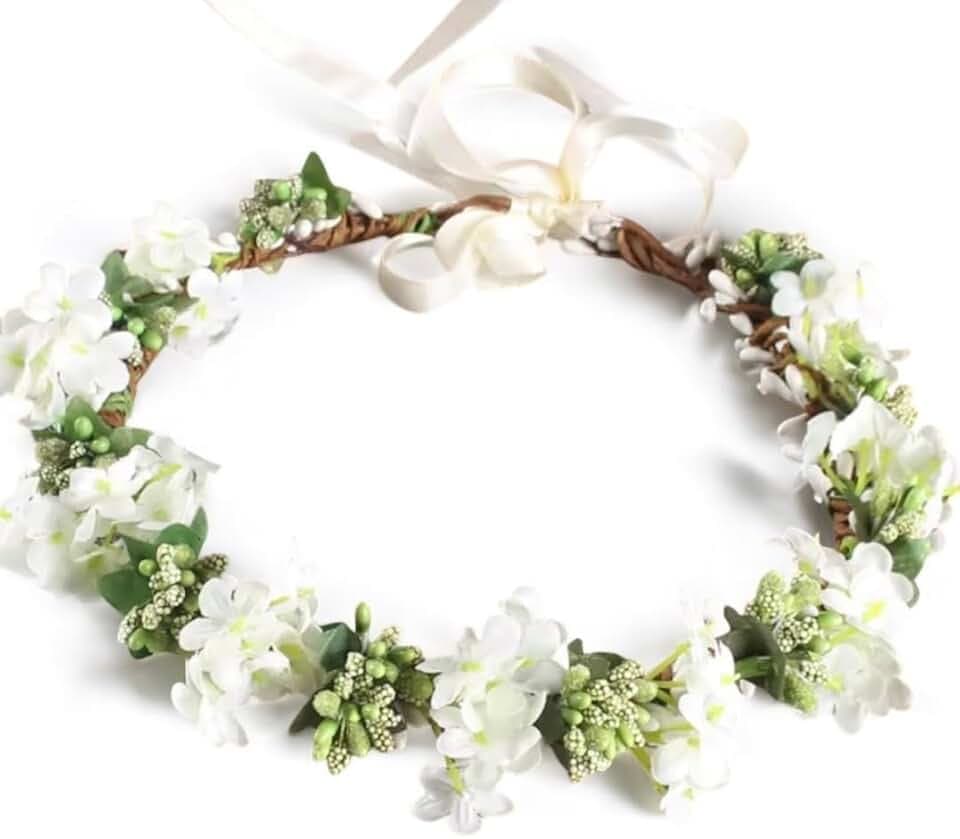 Bottega della Principessa Coroncina di Fiori Comunione Bambina-Coroncina damigella con fiori Bianchi-accessori per capelli bambina per Cerimonia ed eventi Importanti