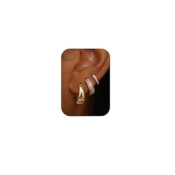 Chriscoco 3Paia Orecchini Cerchio Oro/Argento Set Anallergici Orecchini Donna Oro Placcato 14K Orecchino a Cerchio Piccoli per Fori Multipli