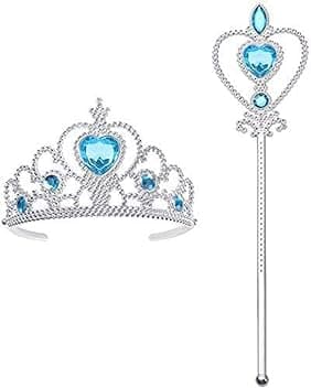 Vicloon Accessori Principessa Bella, Principessa Corona e Principessa Bacchetta, Accessori Abito per Carnival Birthday Party Festa di Halloween,Cosplay, Blu