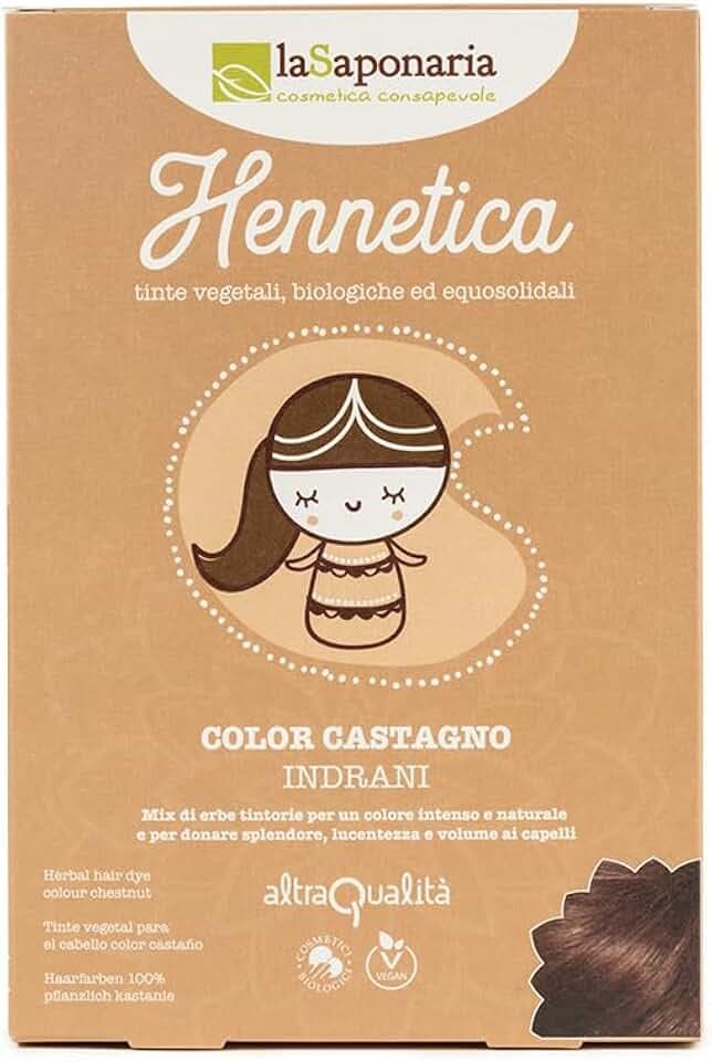 La Saponaria | Hennetica Tinta Vegetale, Mix di erbe tintorie per un colore intenso e naturale, Effetto volumizzante, Vegano, Equosolidale, 100 gr (castano, 100 g)