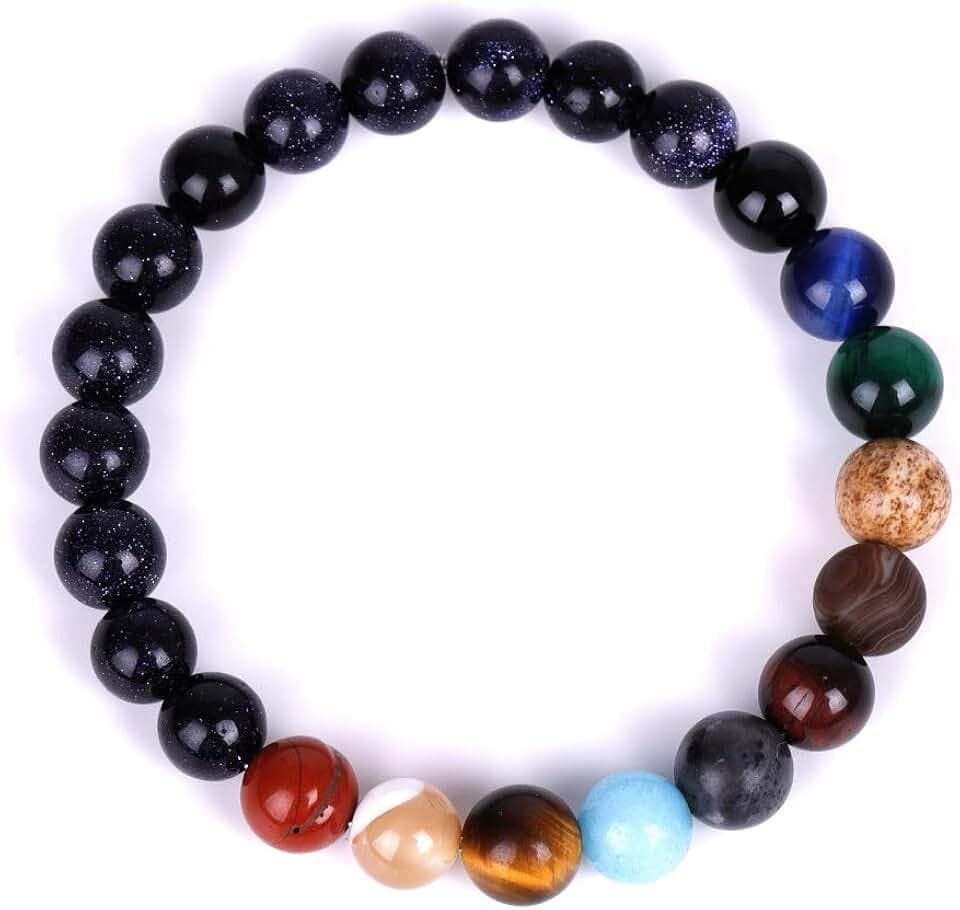 Thajaling Bracciale Galaxy Sistema Solare Elastico in Pietra Naturale Braccialetti universali Regalo per Bambini e ragazzi