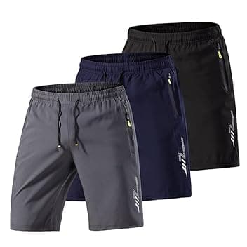 Confezione da 3 pantaloncini sportivi da uomo, ad asciugatura rapida, leggeri, per palestra, allenamento, con tasche con cerniera, seta ghiaccio traspirante