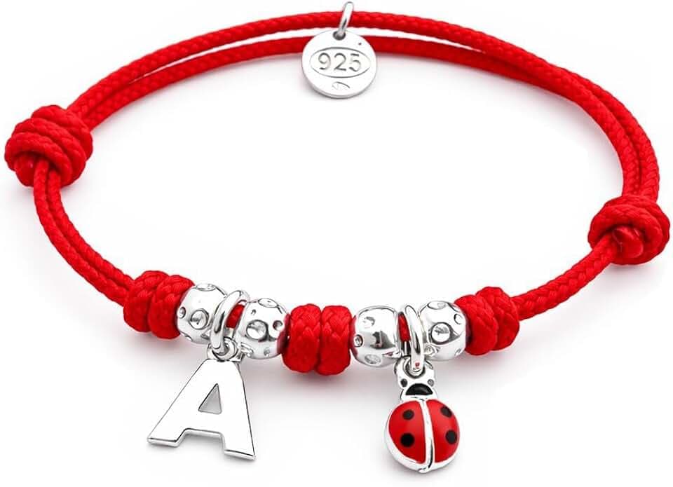ViMon Braccialetto Portafortuna Bambino in Cordino Rosso Nautico con Coccinella Argento 925 e Iniziale Personalizzata – Regalo Compleanno, Prima Scuola, Onomastico – Fatto a Mano in Italia