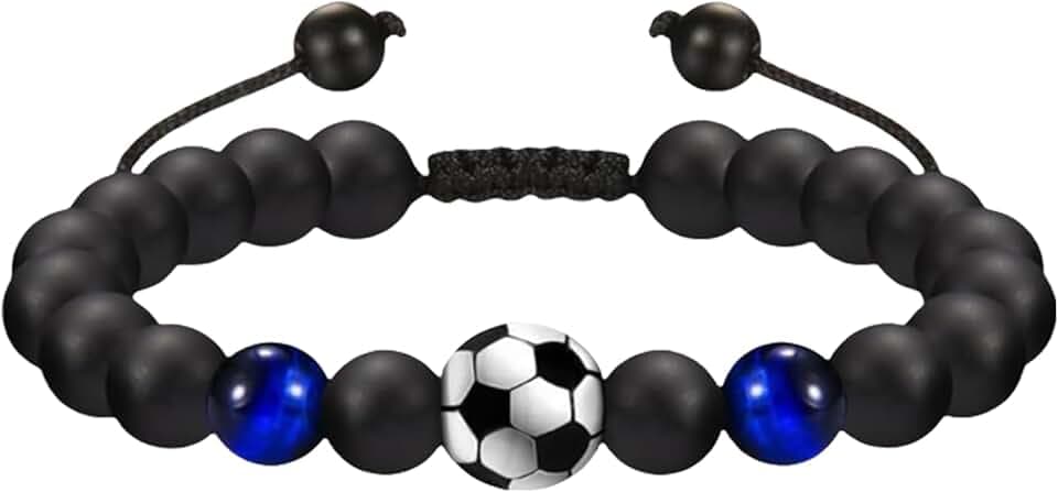 MUNSKT 1 gioiello con perline a forma di pallone da calcio, regalo per fidanzato, Misura unica, Pietra di agata, Nessuna pietra preziosa