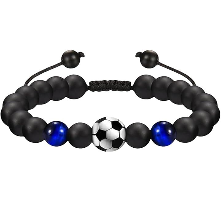 MUNSKT 1 gioiello con perline a forma di pallone da calcio, regalo per fidanzato, Misura unica, Pietra di agata, Nessuna pietra preziosa