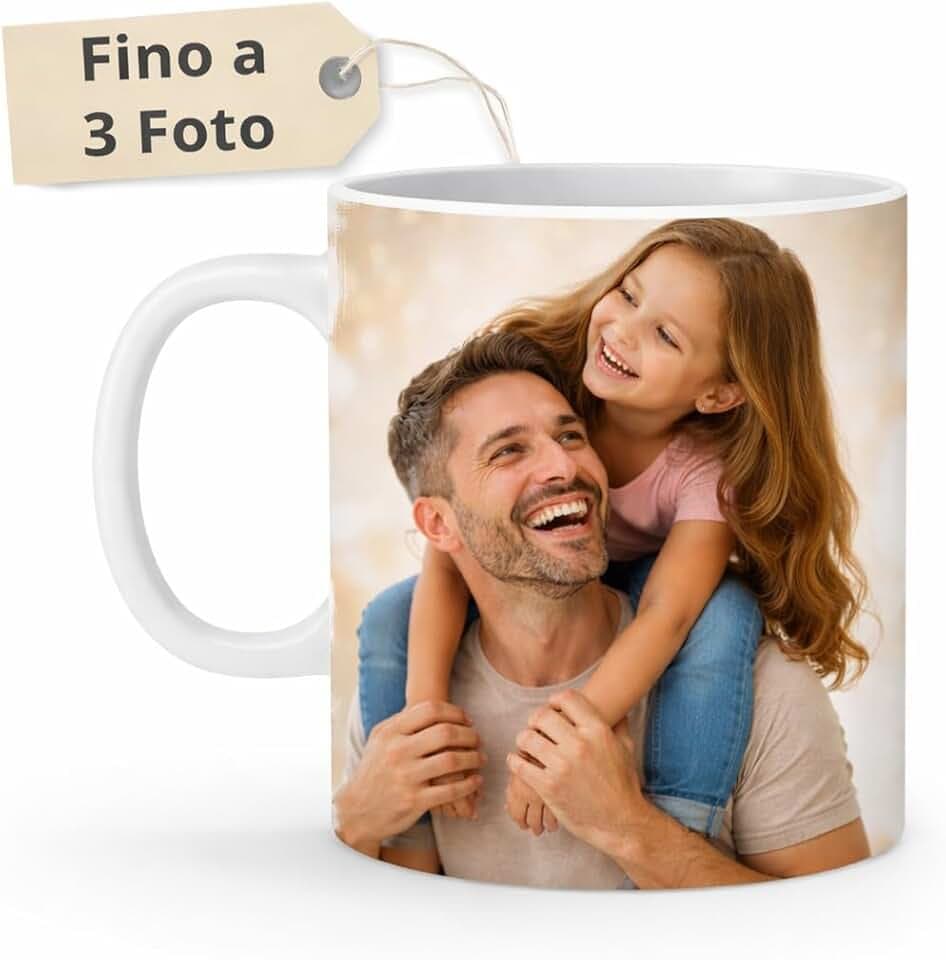 Tazza Personalizzata Fino a 3 Foto, Made in Italy - Tazza in Ceramica 325 ML Interamente Personalizzabile a 360 Gradi con Foto - Idea Regalo Compleanno Amica, Festa della Mamma e San Valentino