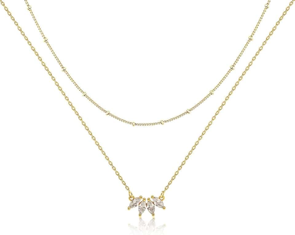 LIHELEI Collane di Donne, Collana a Stratificazione di Foglie Delicate S925 Placcato a Strati Collana con Girocollo con Diamanti Semplici per Donne Gioielli alla Moda Regali